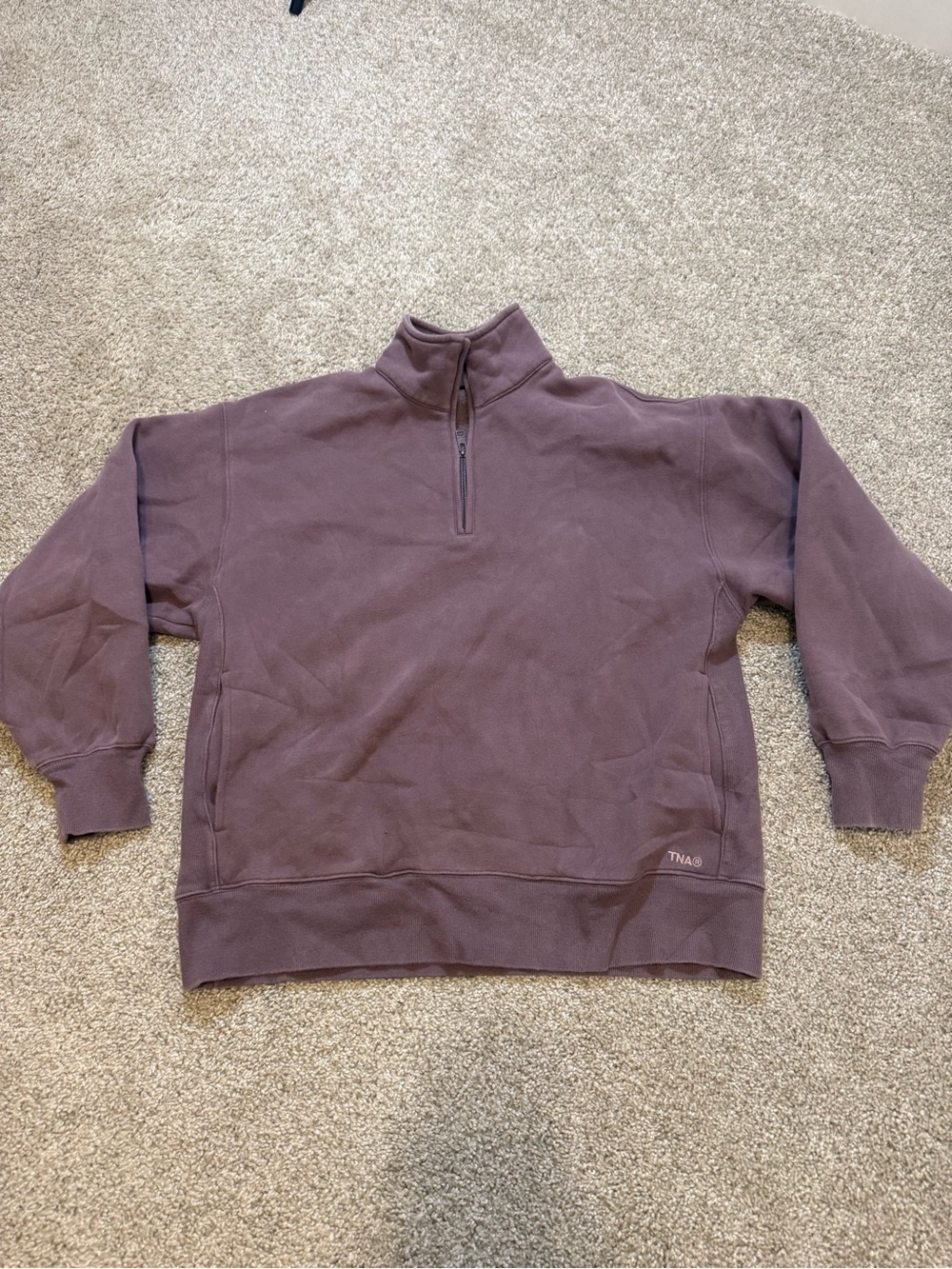 Aritzia TNA Sweatfleece Mauve Boyfriend Fit Quarter Zip Small